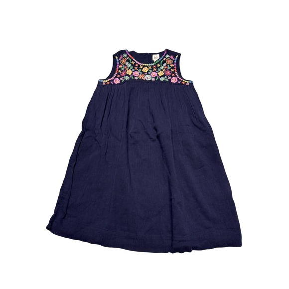 GAP Other - Baby Gap Toddler Girls Navy Blue Floral Embroidered Sleeveless Dress Size 5T